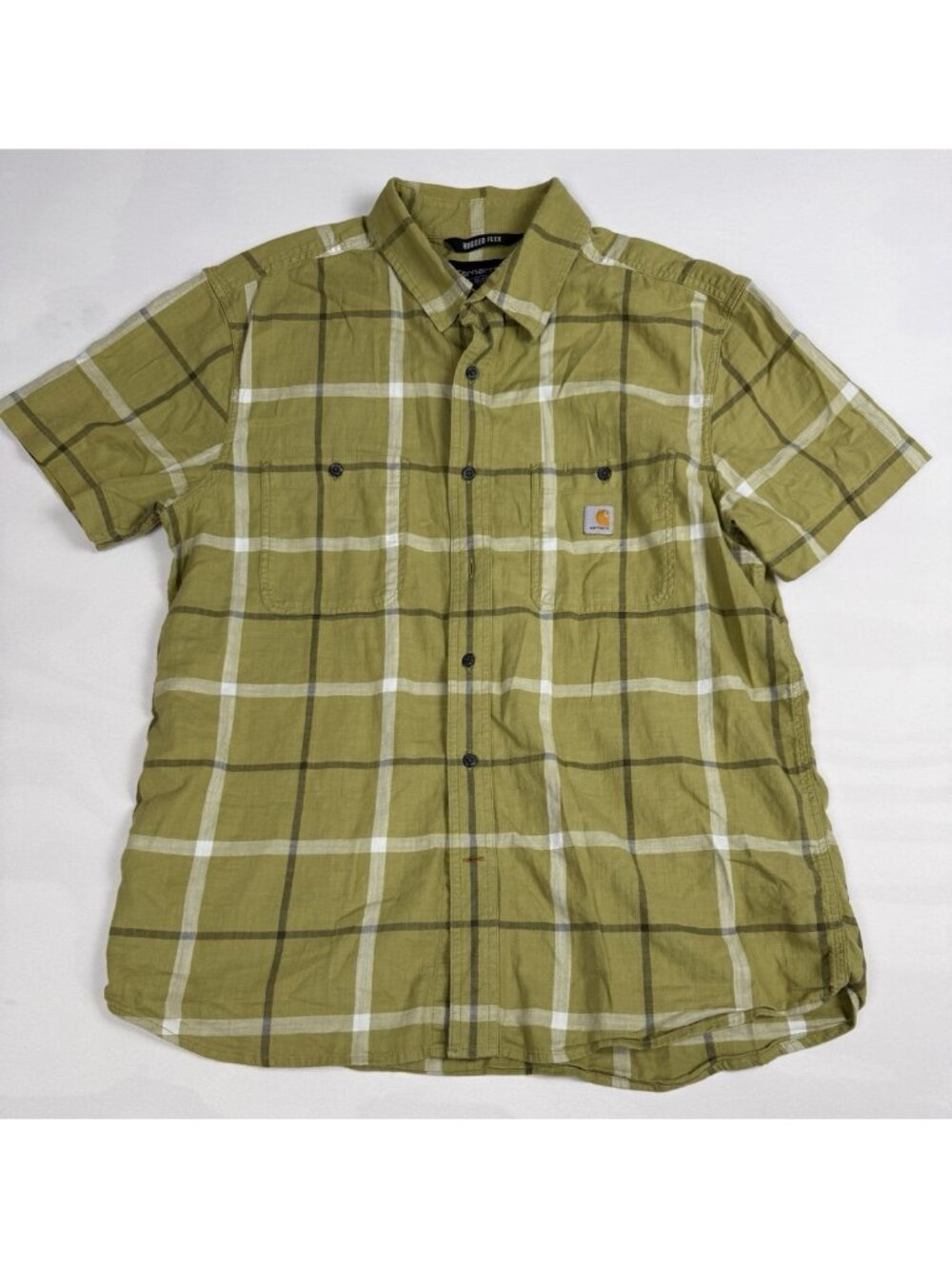 Carhartt Rugged Flex Relaxed Fit Button Down Mens L Green Plaid Short Sleeve